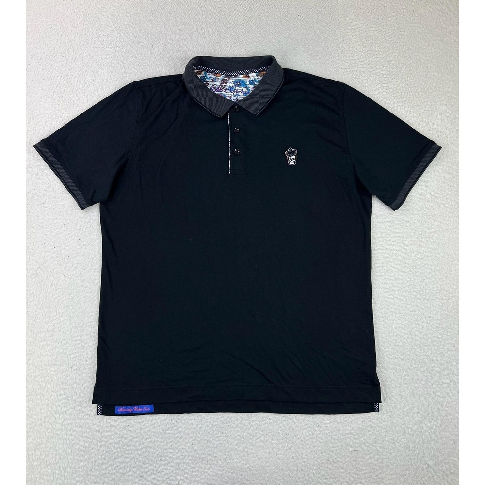 Robert Graham Polo Shirt Mens XL Black Skull Logo Cotton Jersey Knit Classic Fit